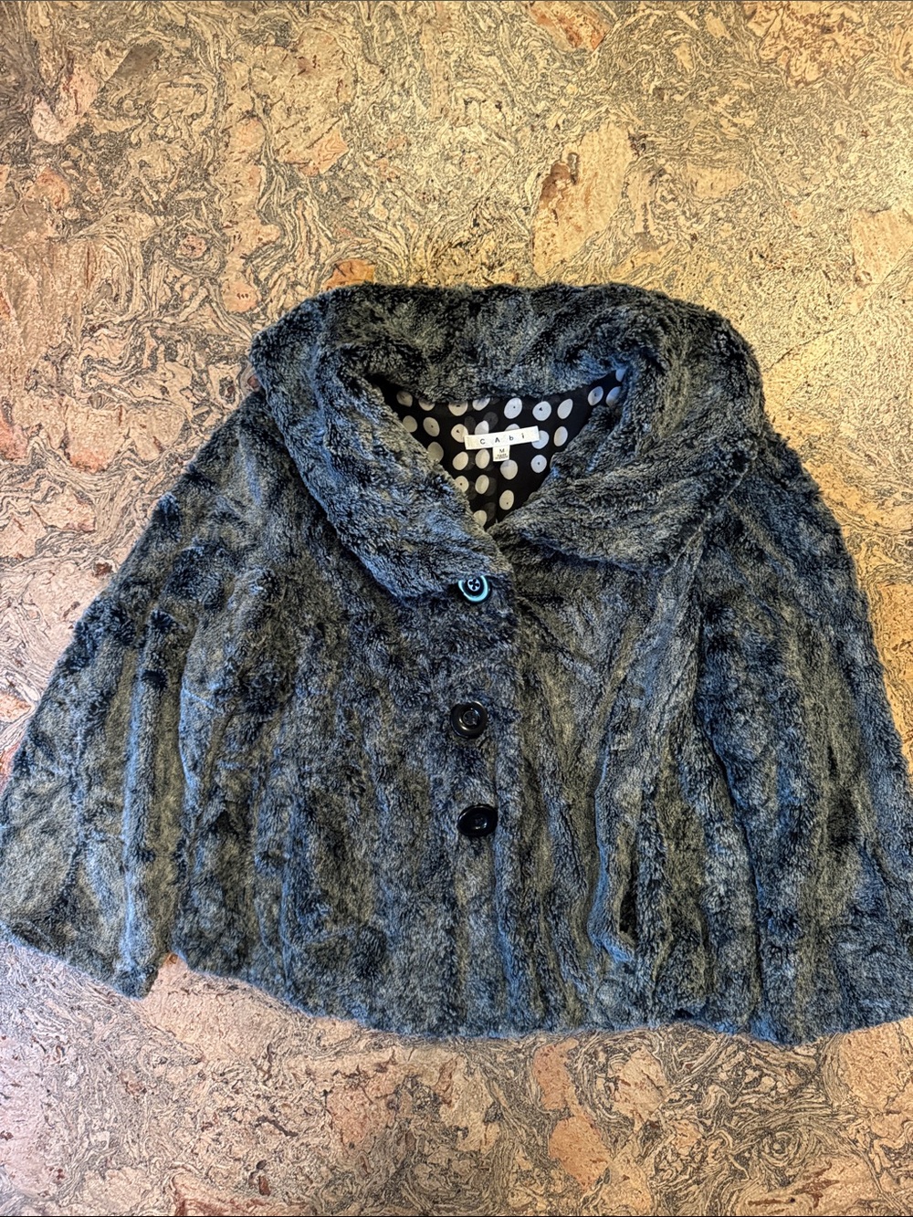 CAbi Polished Faux Fur Cropped Jacket in Charcoal M
